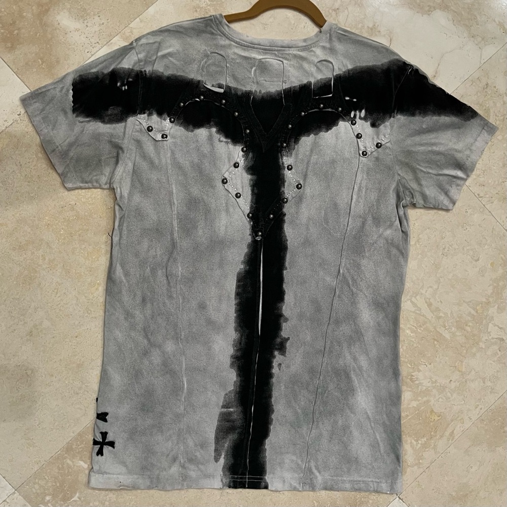 j.STEGER Vintage Men's Graphic T-Shirt - Black and Gray with Leather Accents - Picture 4 of 7